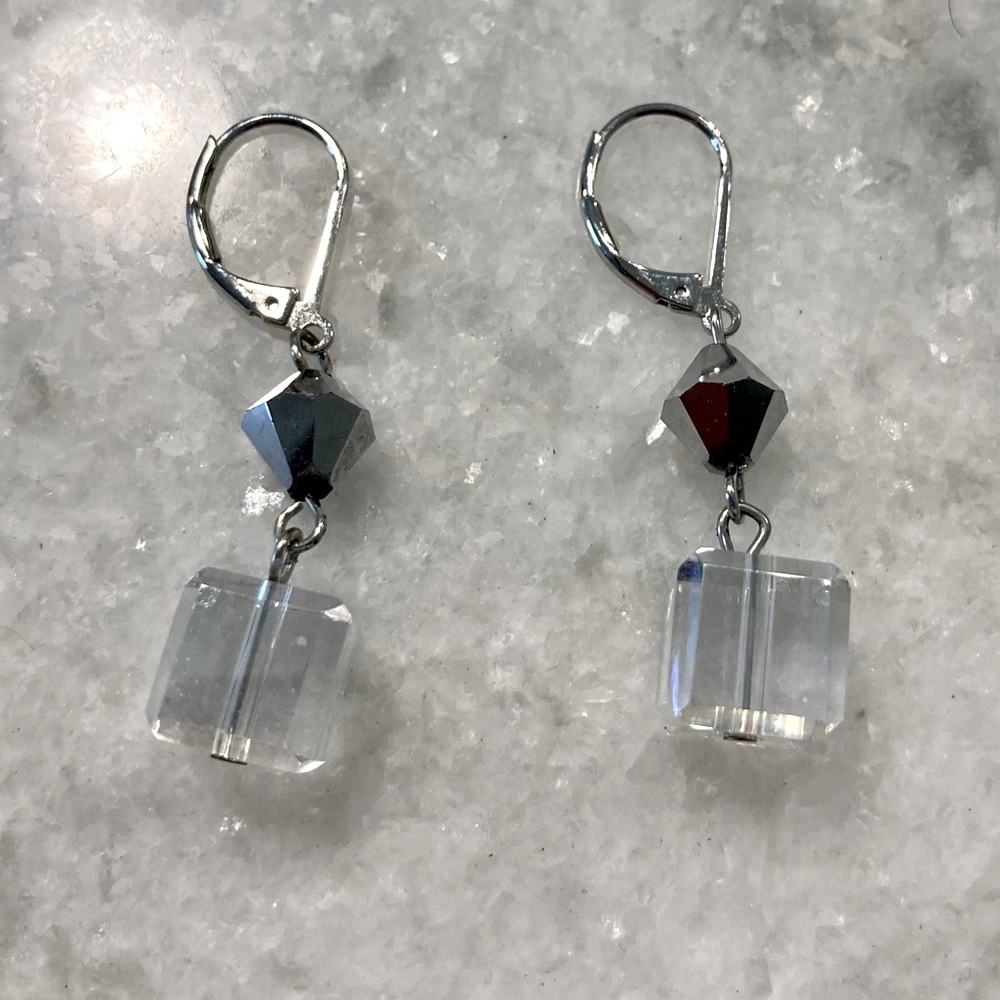 Clear and Black Rhinestone Cube Earrings